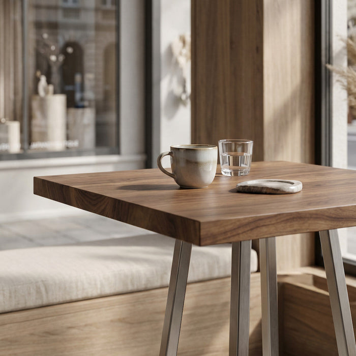 Havn Stehtisch mit einer Holzplatte Walnuss platziert in einem Café