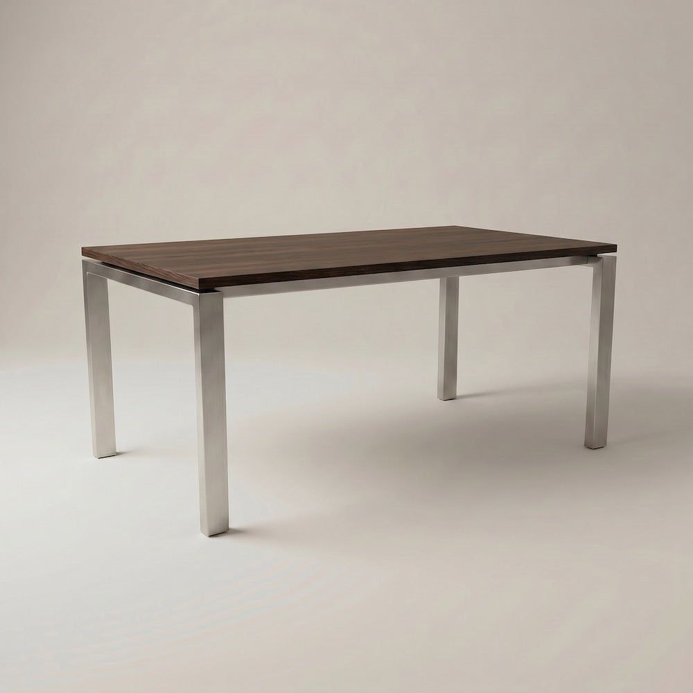 Hiru Esstisch aus Edelstahlgestell mit Holzplatte Wenge