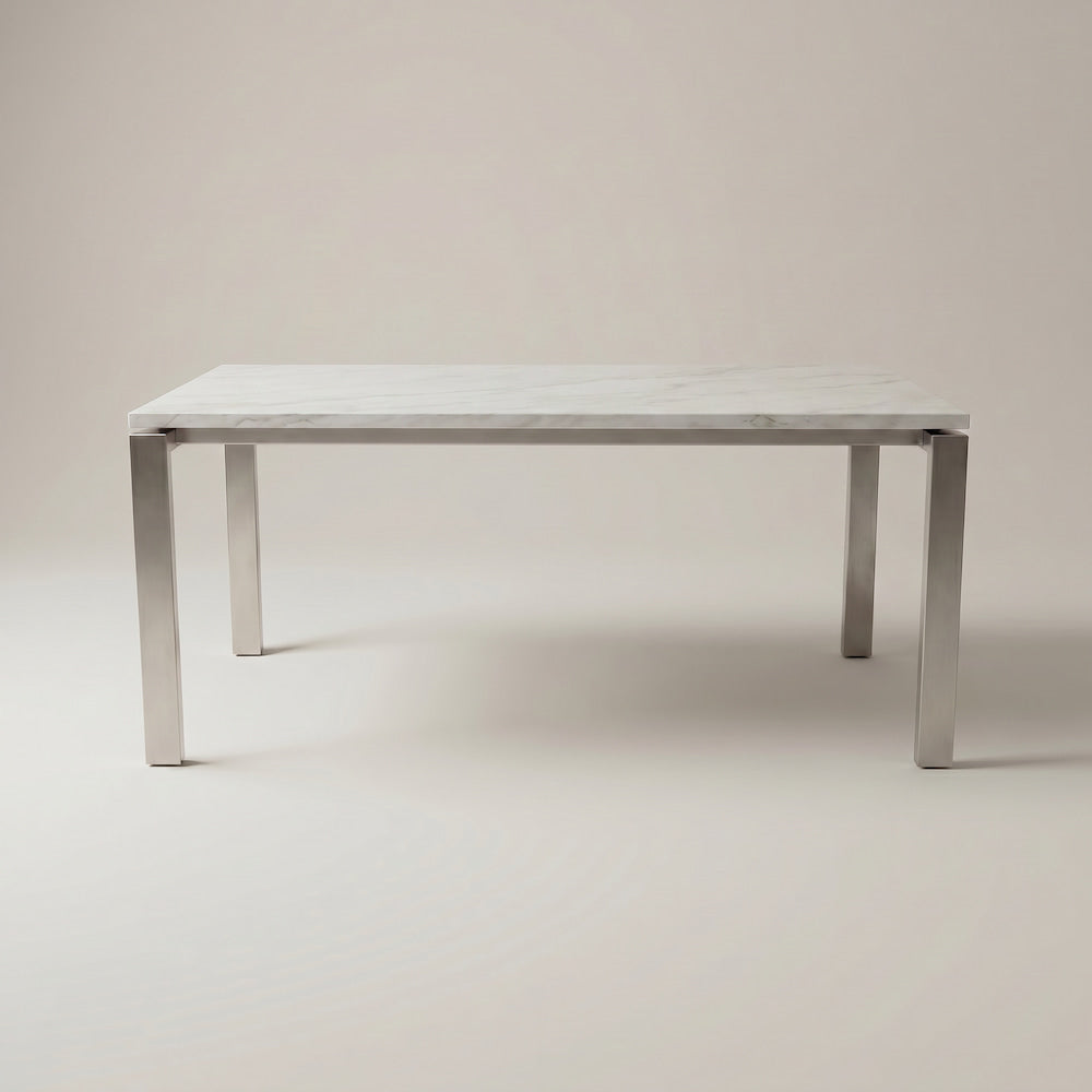 Hiru Esstisch aus Edelstahlgestell mit Steinplatte Imperial White