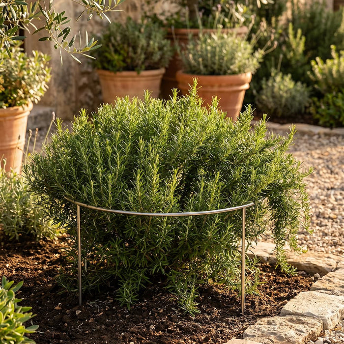 Lina Pflanzringe aus Edelstahl platziert in einem mediterranen Garten