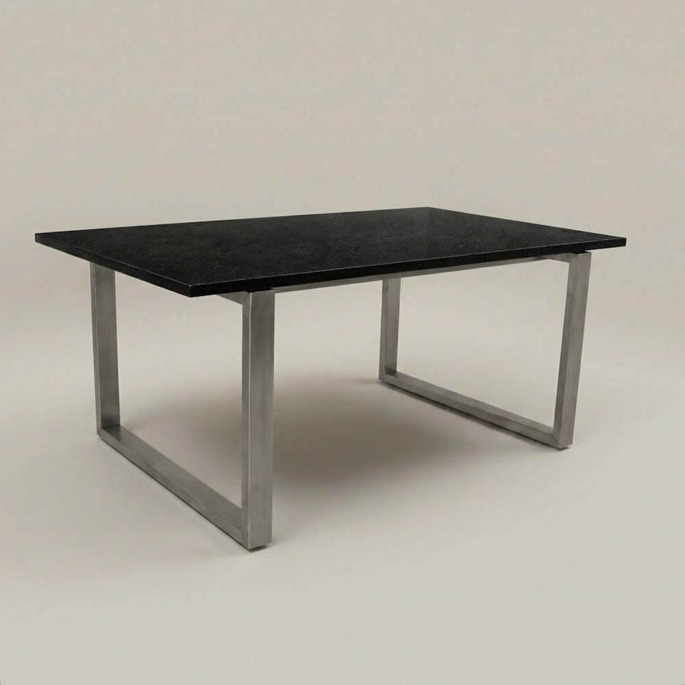Designer Esstisch Sora aus Edelstahl mit schwarzer Steinplatte