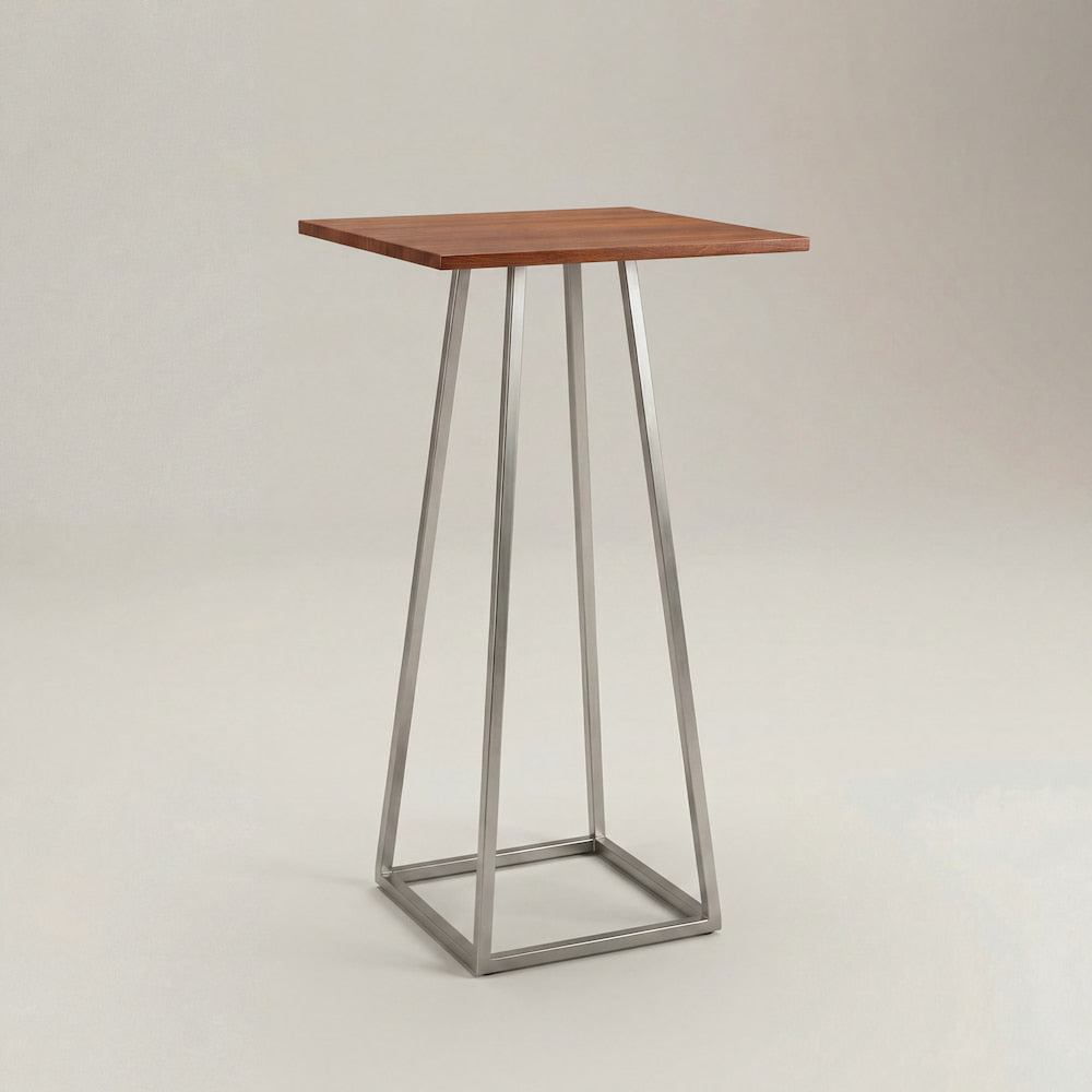 Stehtisch Havn aus Edelstahl mit Mahagoni Holzplatte modern
