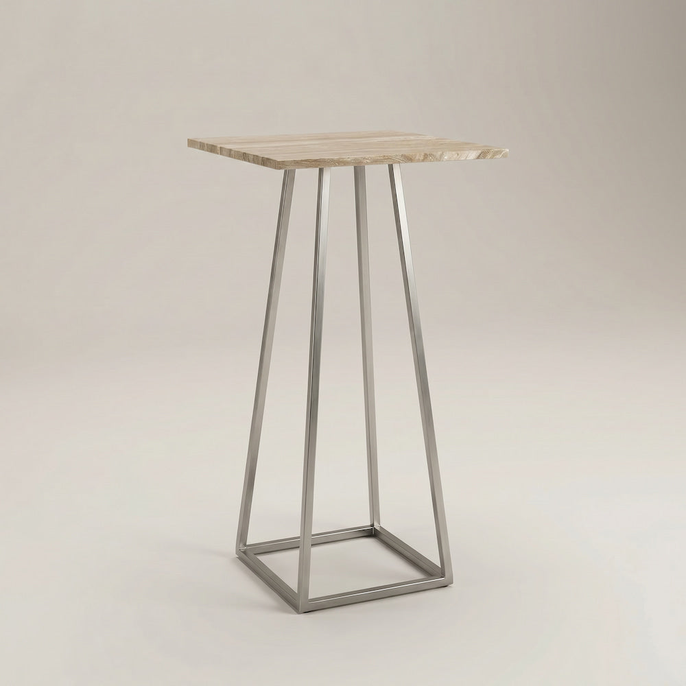 Outdoor Stehtisch aus Edelstahl mit beige Steinplatte